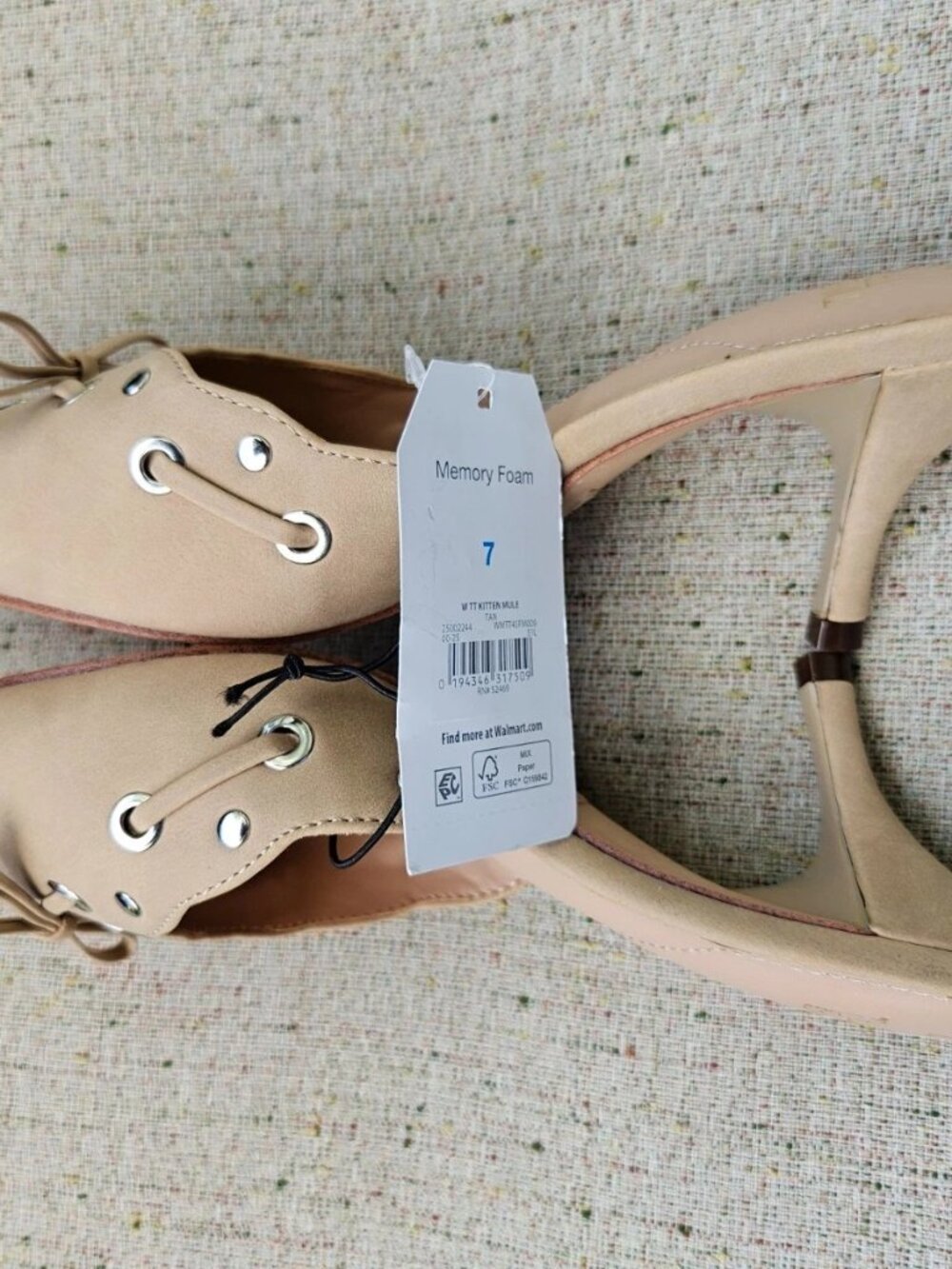 Time And Tru Women Pump Sandal Heel Beige Faux Leather Vegan Upper Size 7 NWT - Picture 8 of 11